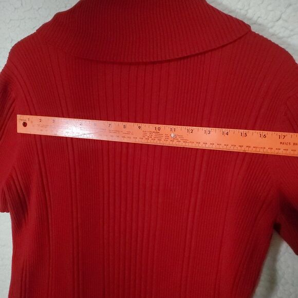 Red Ribbed Short Sleeved Sweater Cowl Collar Emma James Size XLarge - Picture 7 of 9